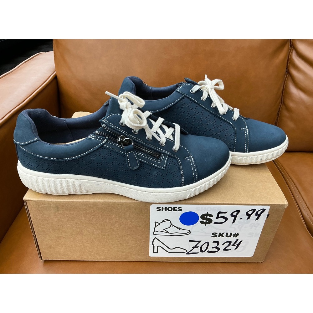 Clarks Caroline Ayla Sneakers Womens 8.5W Navy Nubuck Leather Zipper - Picture 6 of 7